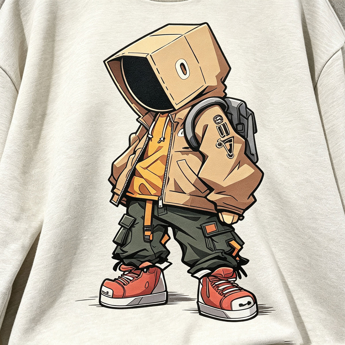 Box Head Street Cartoon Graphic Crewneck Sweatshirt