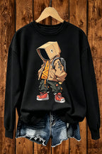 Box Head Street Cartoon Graphic Crewneck Sweatshirt