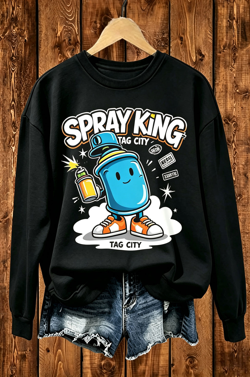 Spray King Graffiti Spray Can Cartoon Crewneck Sweatshirt