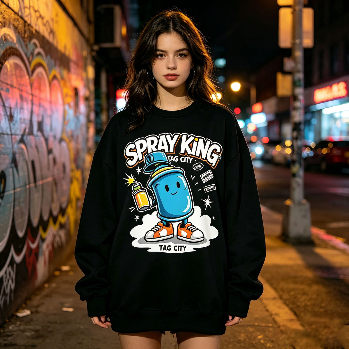 Spray King Graffiti Spray Can Cartoon Crewneck Sweatshirt