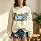 Roks Tropical Palm Cartoon Graphic Crewneck Sweatshirt