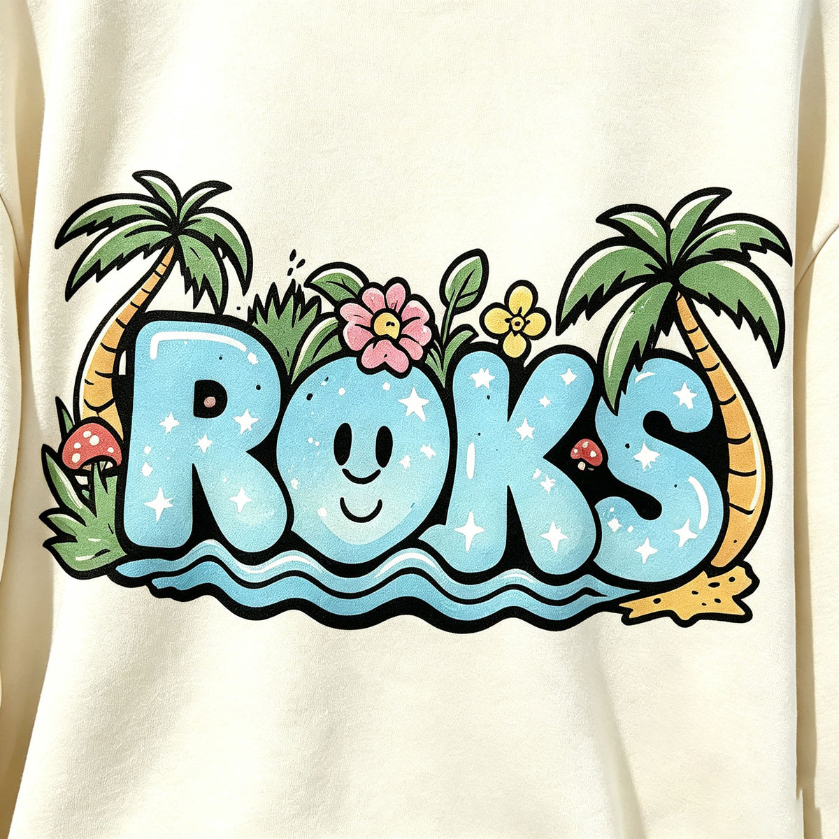 Roks Tropical Palm Cartoon Graphic Crewneck Sweatshirt