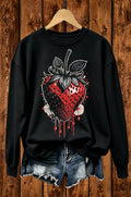 Dark Gothic Red Strawberry Graphic Crewneck Sweatshirt