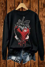 Dark Gothic Red Strawberry Graphic Crewneck Sweatshirt