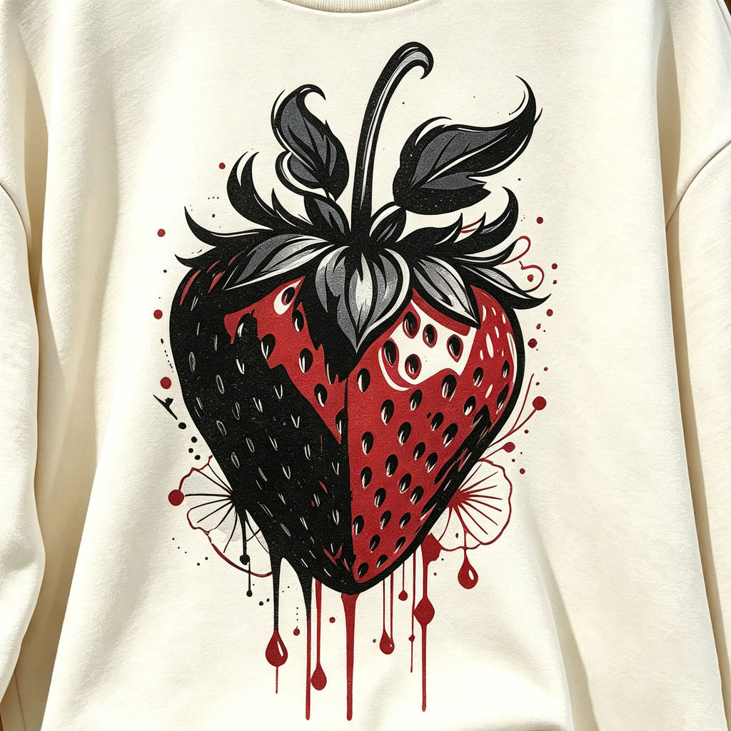 Dark Gothic Red Strawberry Graphic Crewneck Sweatshirt