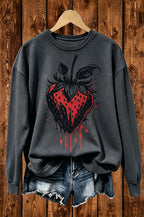 Dark Gothic Red Strawberry Graphic Crewneck Sweatshirt