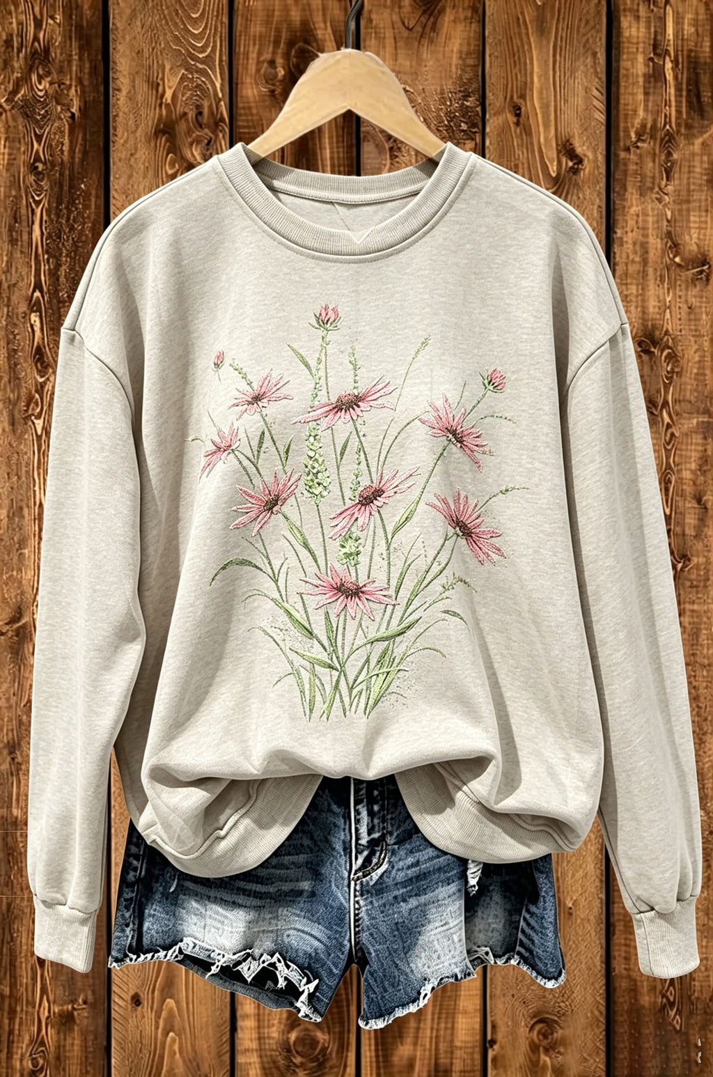 Vintage Wildflower Floral Graphic Crewneck Sweatshirt