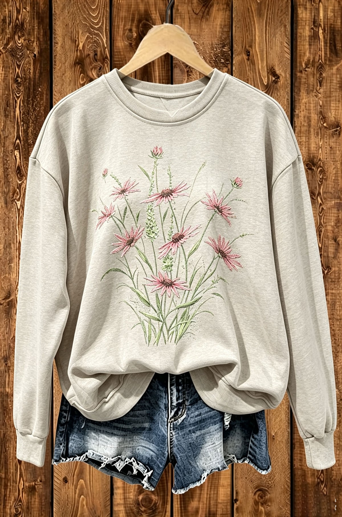 Vintage Wildflower Floral Graphic Crewneck Sweatshirt