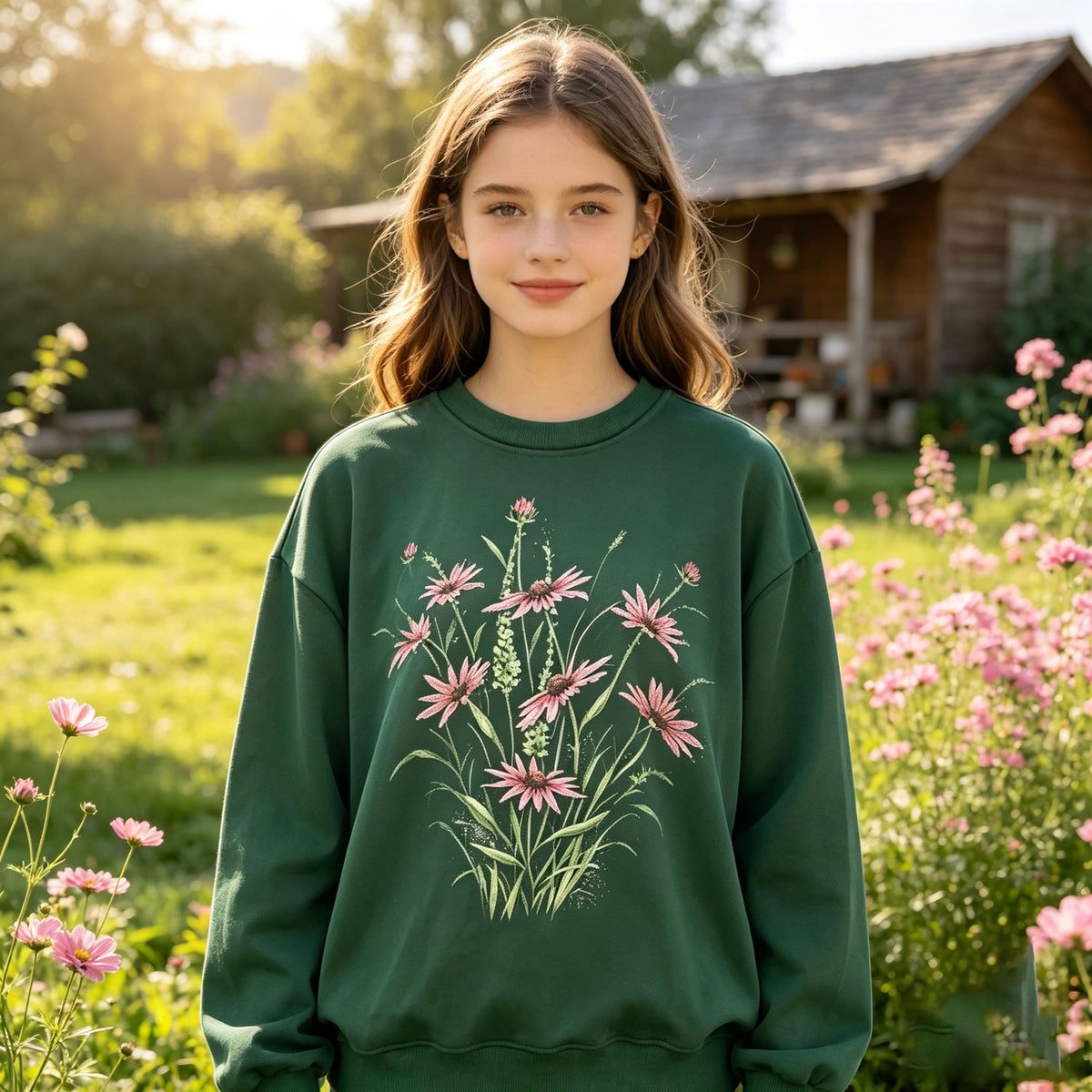 Vintage Wildflower Floral Graphic Crewneck Sweatshirt