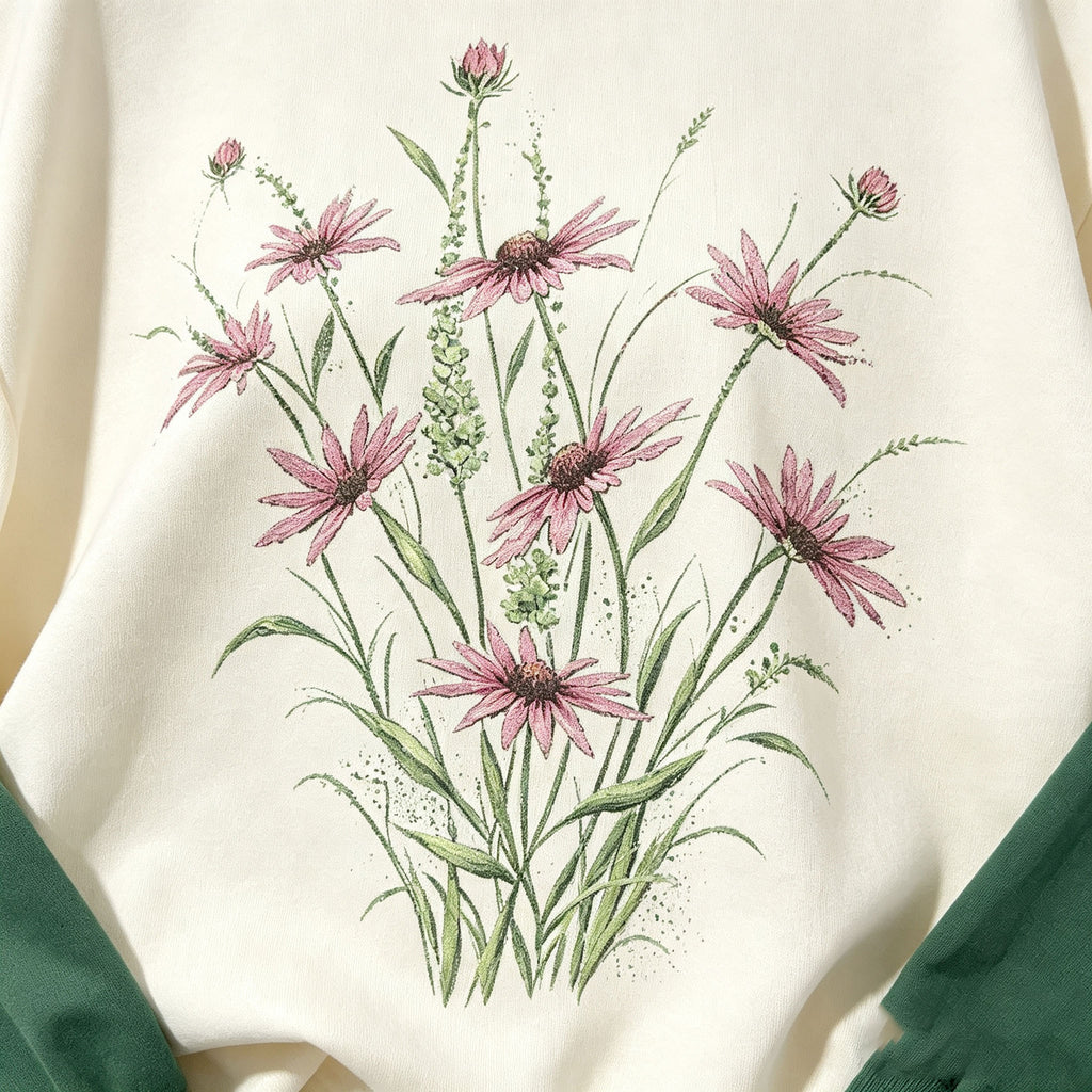 Vintage Wildflower Floral Graphic Crewneck Sweatshirt