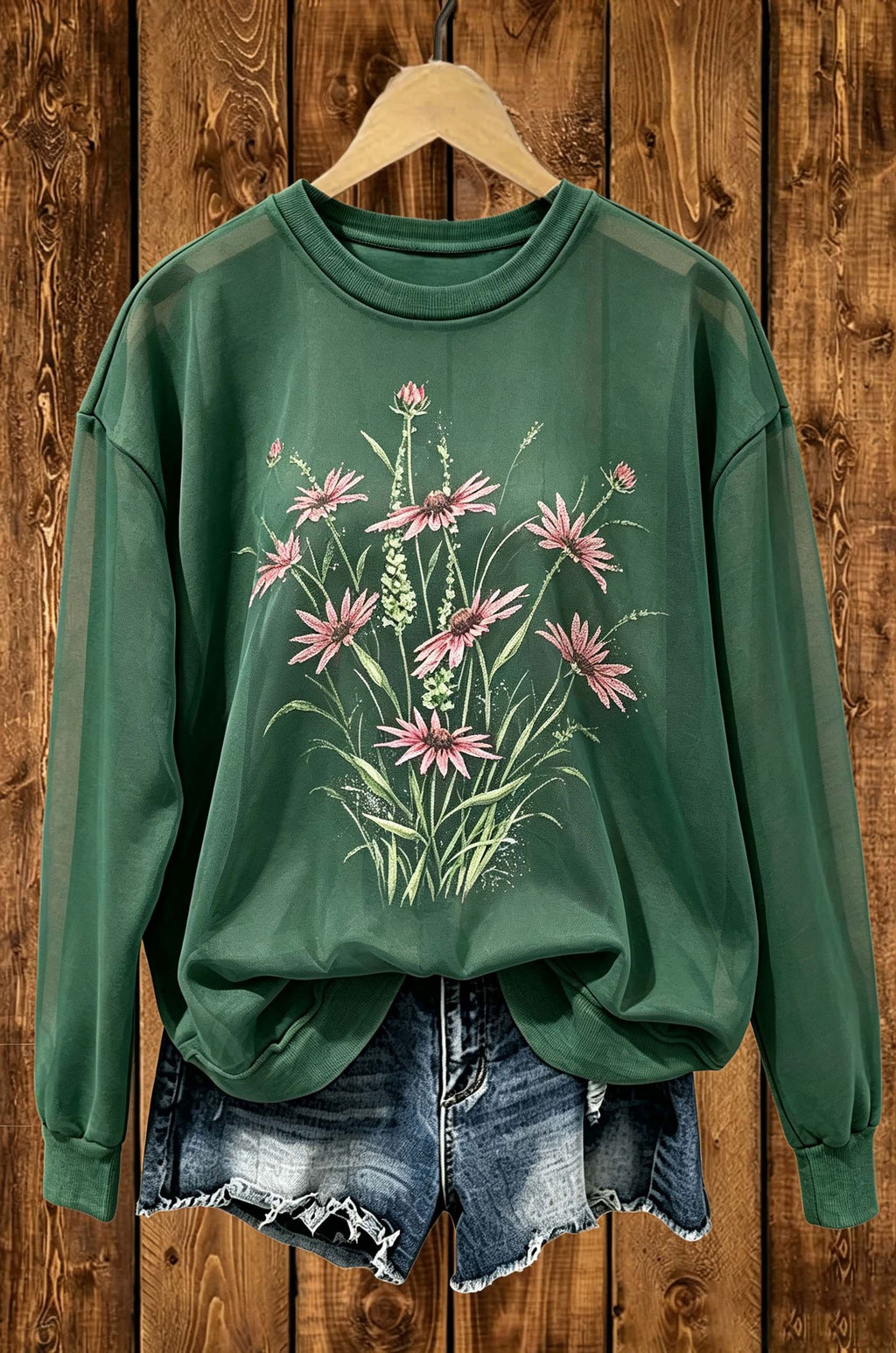Vintage Wildflower Floral Graphic Crewneck Sweatshirt