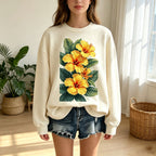 Tropical Yellow Hibiscus Flower Graphic Crewneck Sweatshirt