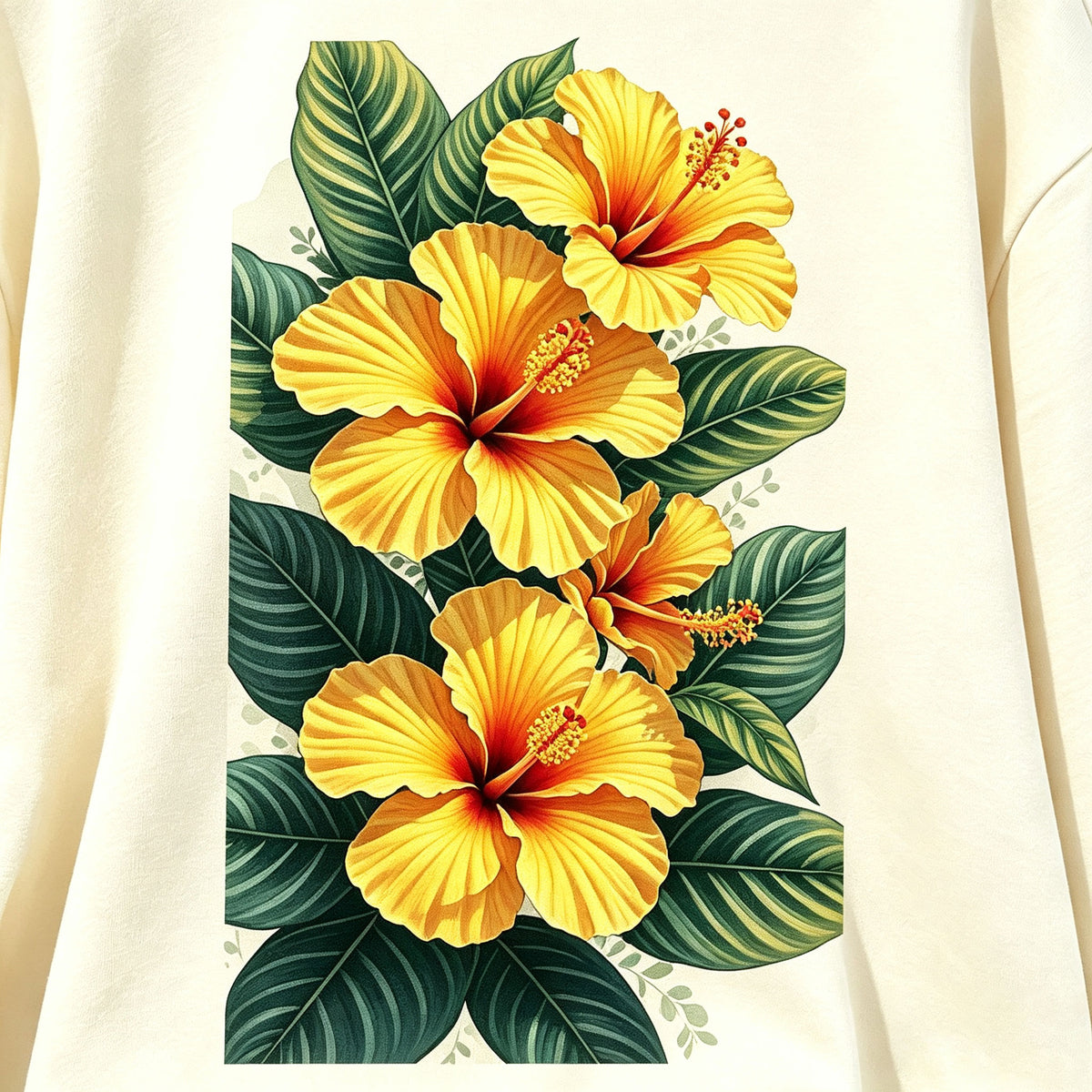 Tropical Yellow Hibiscus Flower Graphic Crewneck Sweatshirt