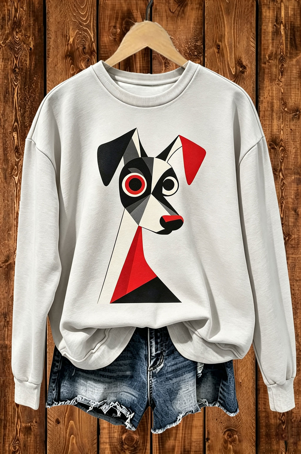 Abstract Geometric Dog Graphic Crewneck Sweatshirt