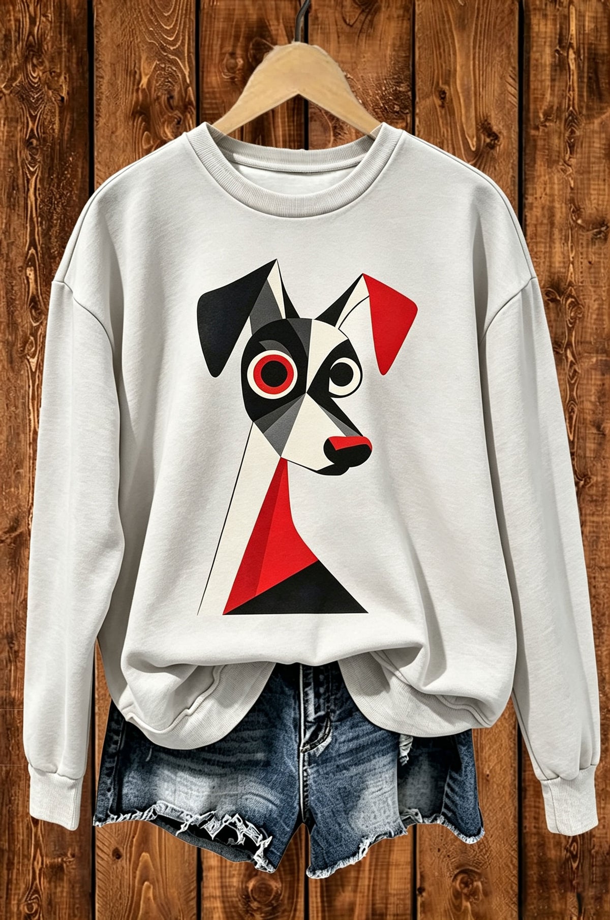 Abstract Geometric Dog Graphic Crewneck Sweatshirt