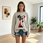 Abstract Geometric Dog Graphic Crewneck Sweatshirt