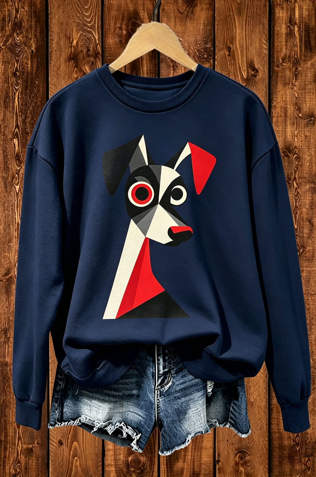Abstract Geometric Dog Graphic Crewneck Sweatshirt