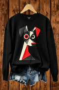 Abstract Geometric Dog Graphic Crewneck Sweatshirt