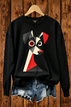 Abstract Geometric Dog Graphic Crewneck Sweatshirt