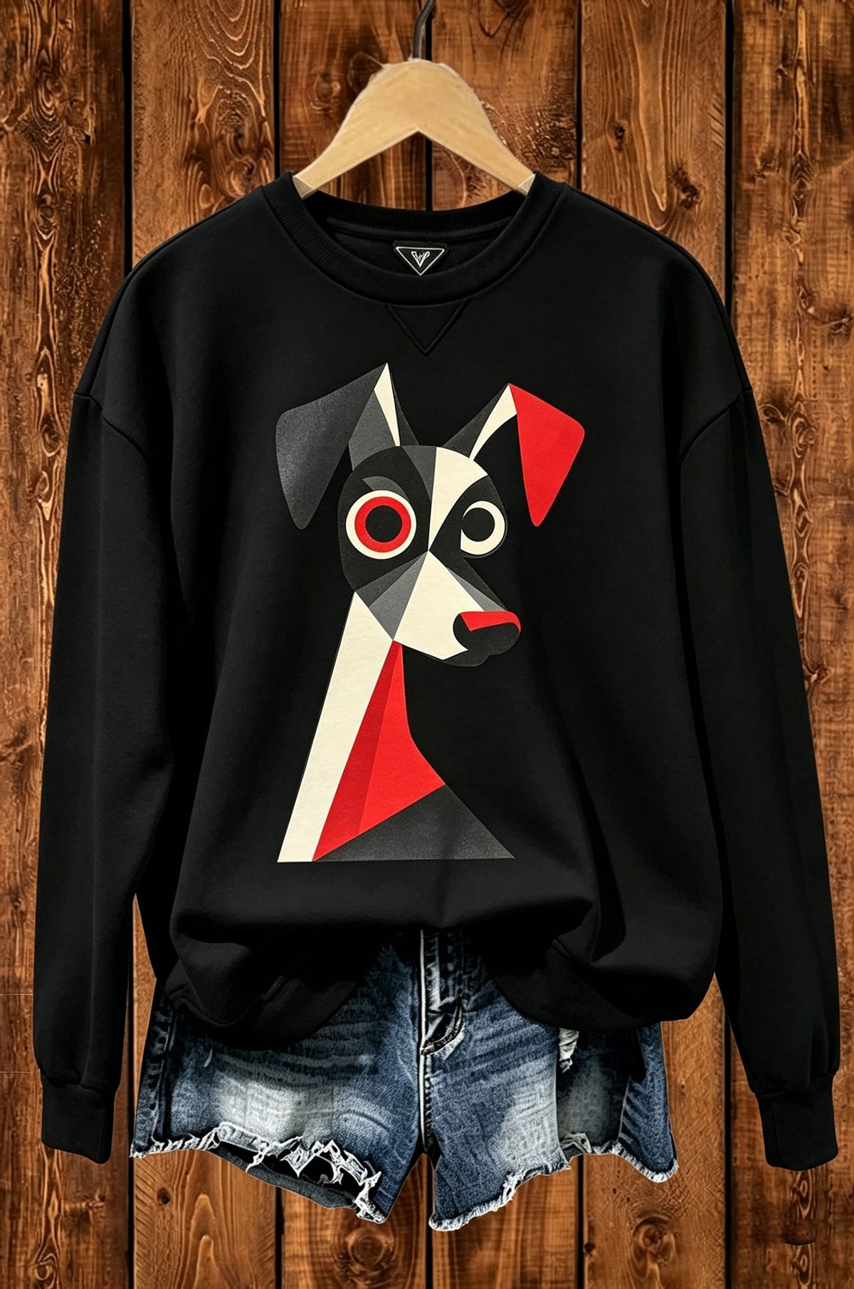 Abstract Geometric Dog Graphic Crewneck Sweatshirt