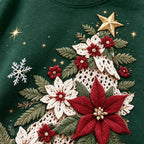 Christmas Please Vintage Poinsettia Christmas Tree Embroidered Look Sweatshirt, Holiday Floral Xmas Crewneck