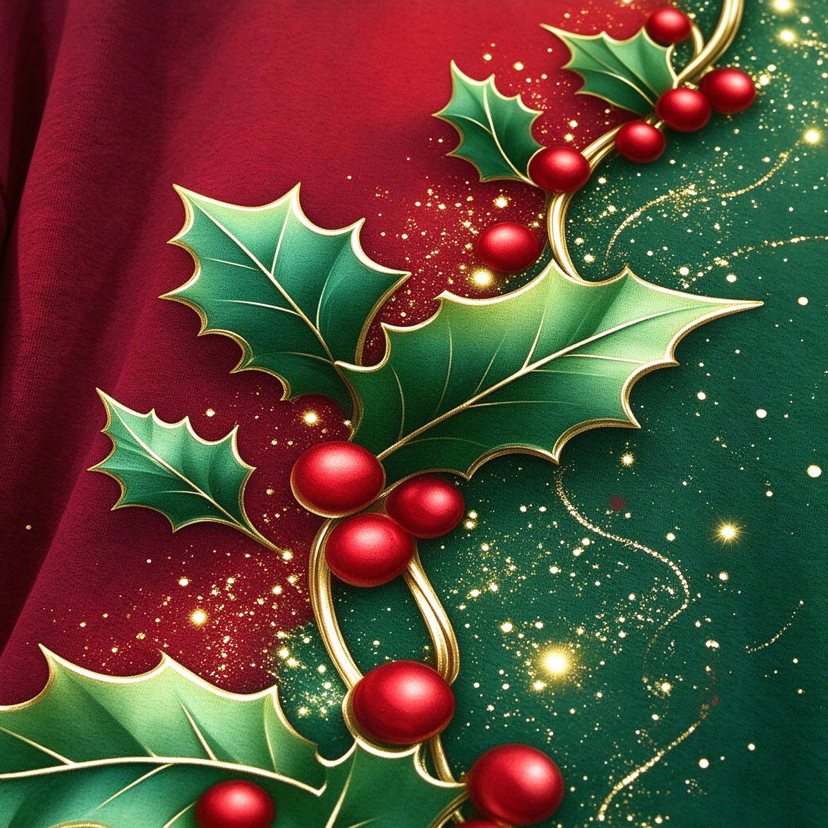 Red Green Gradient Christmas Holly Sweatshirt For Women