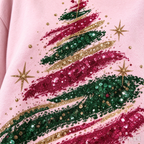 Brush Stroke Glitter Christmas Tree Sweatshirt Pink Long Sleeve Holiday Pullover for Women