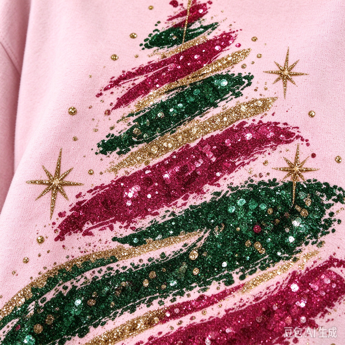 Brush Stroke Glitter Christmas Tree Sweatshirt Pink Long Sleeve Holiday Pullover for Women
