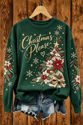 Christmas Please Vintage Poinsettia Christmas Tree Embroidered Look Sweatshirt, Holiday Floral Xmas Crewneck
