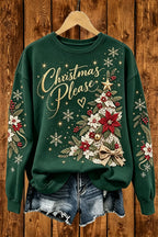 Christmas Please Vintage Poinsettia Christmas Tree Embroidered Look Sweatshirt, Holiday Floral Xmas Crewneck