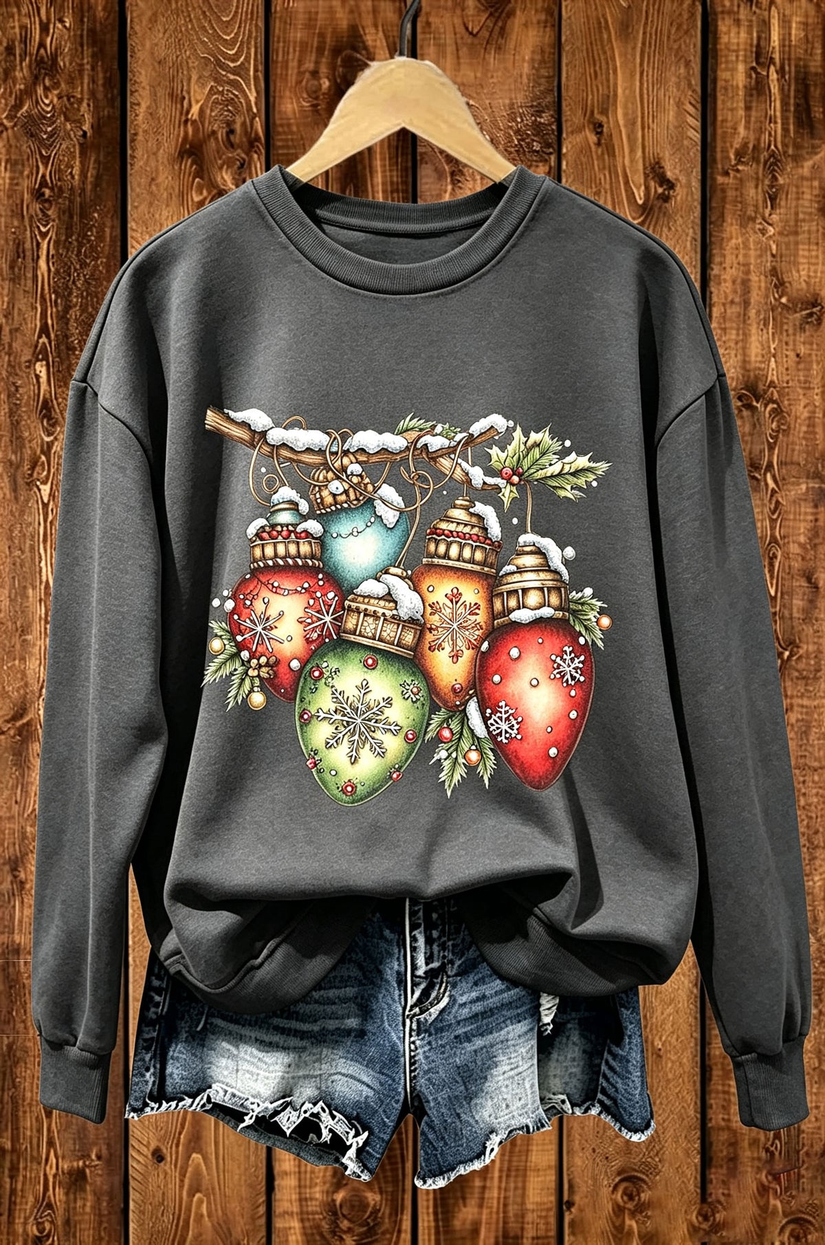 Vintage Christmas Baubles Ornaments Graphic Crewneck Sweatshirt
